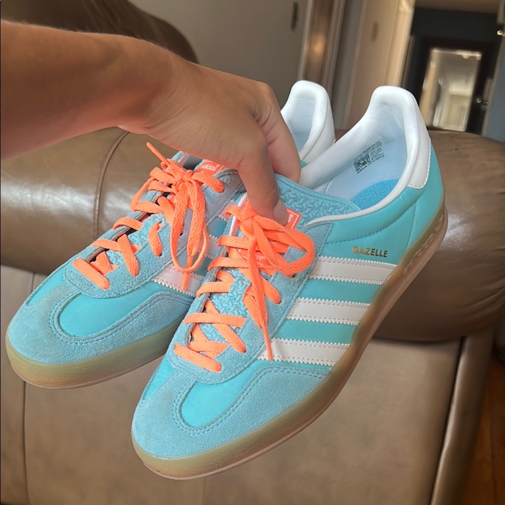 Adidas Gazelle Women's Sneakers - Aqua and Neon Orange